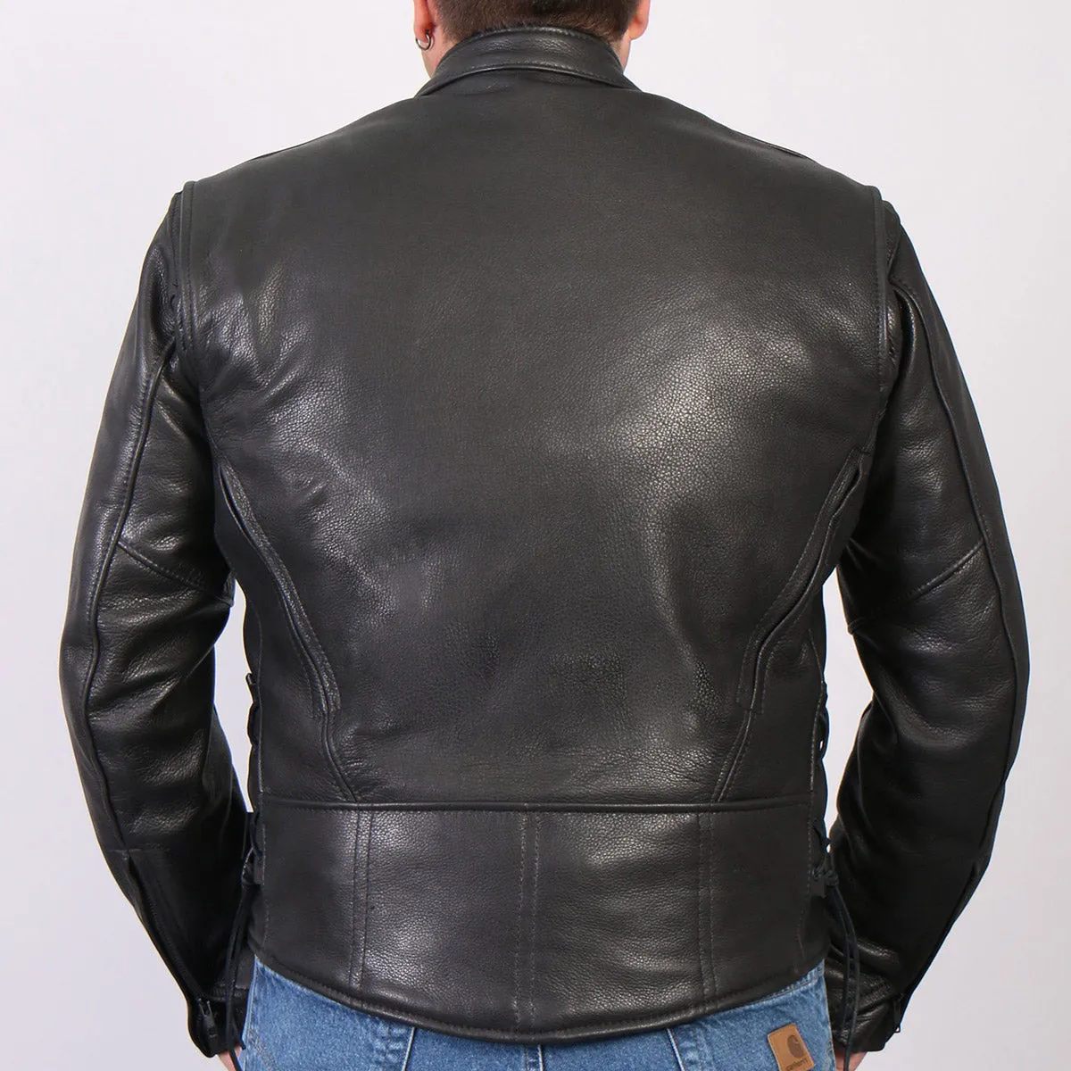 Hot Leathers JKM5002 USA Made Men's Black Vented Premium Leather Motorcycle Jacket with Side Lace