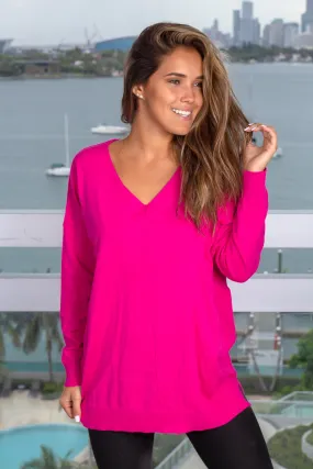 Hot Pink V-Neck Sweater