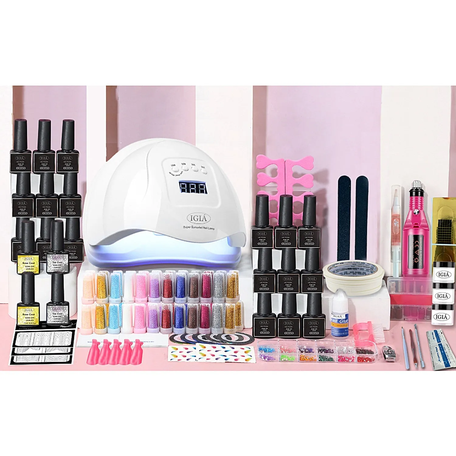 IGIA Nail Salon Kit With UV Led Lamp Manicure Set Tools & Colors Nail Gel Polish Kit