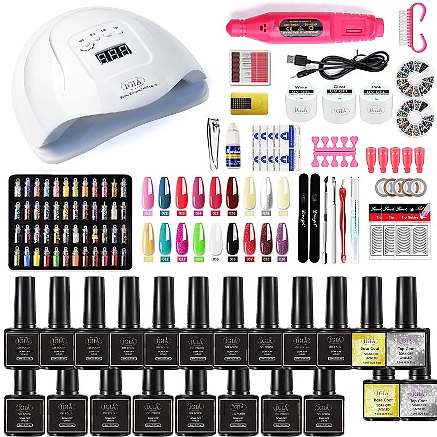 IGIA Nail Salon Kit With UV Led Lamp Manicure Set Tools & Colors Nail Gel Polish Kit