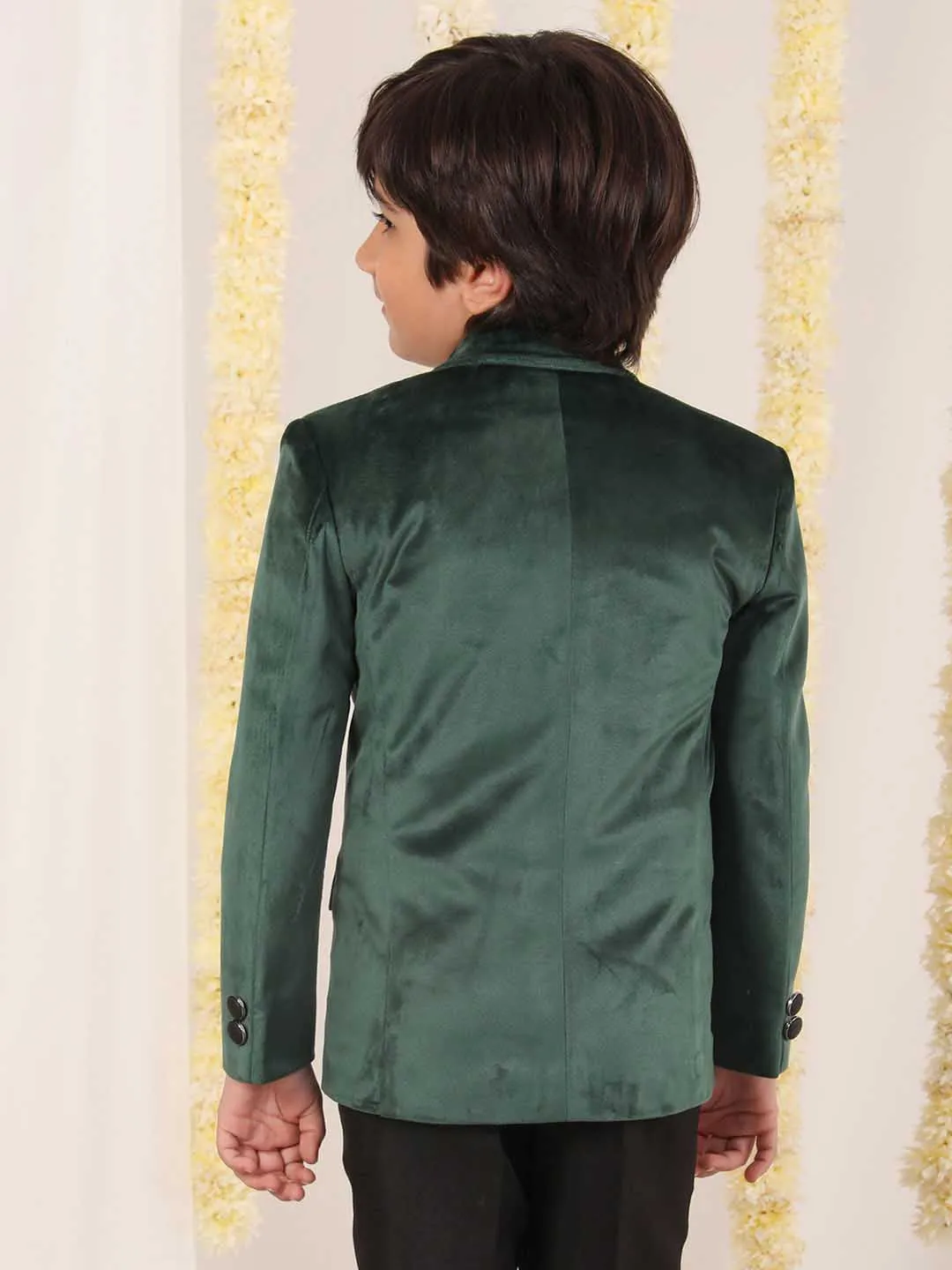 Jashvi Boy's Green Velvet Blazer