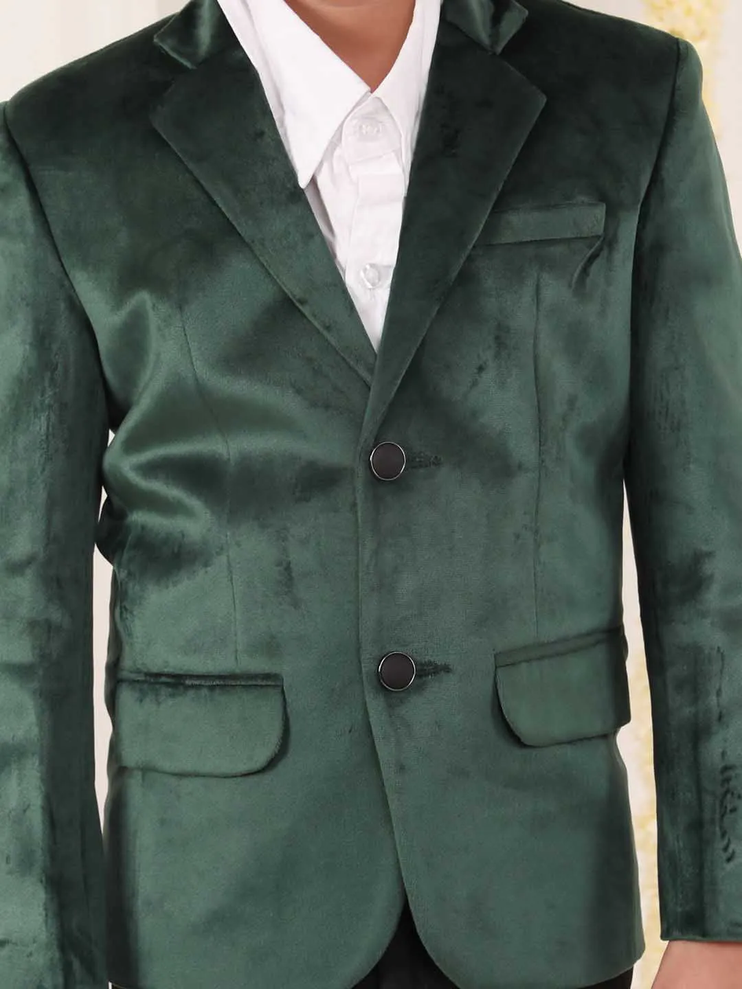 Jashvi Boy's Green Velvet Blazer