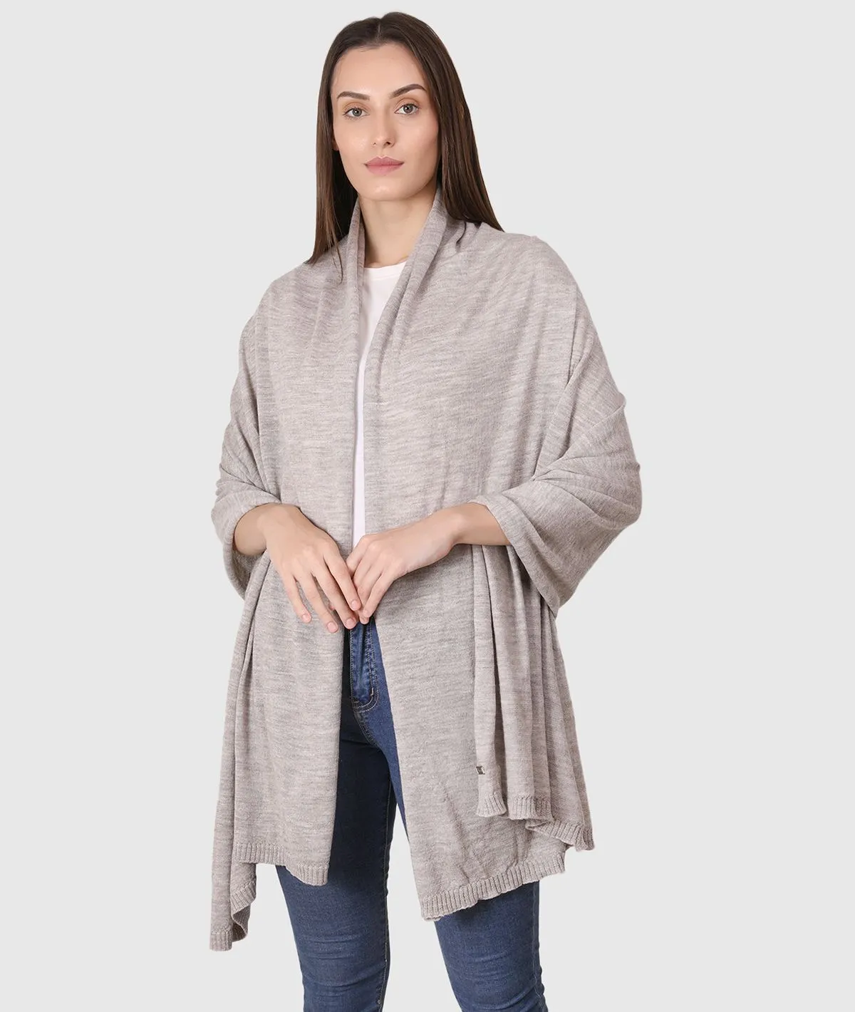 Jersey Knit 100% Merino Wool Shawl (Fawn Melange)