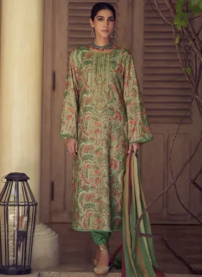 Kesar Pure Pashmina Green Winter Suit Dress Material with Embroidery