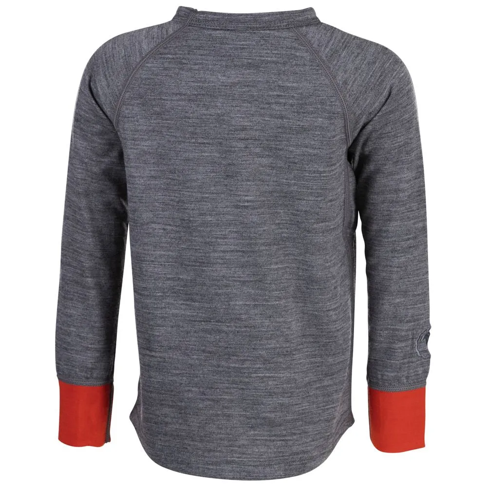 Kids Merino Blend 200 Long Sleeve Crew (Charcoal/Orange)