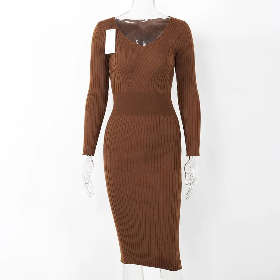 Knitted Pencil Slim Sweater Dress