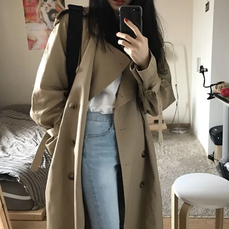 [Korean Style] Ariel Double Breasted Long Trench Coat