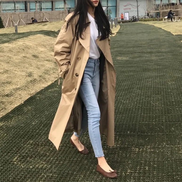 [Korean Style] Ariel Double Breasted Long Trench Coat