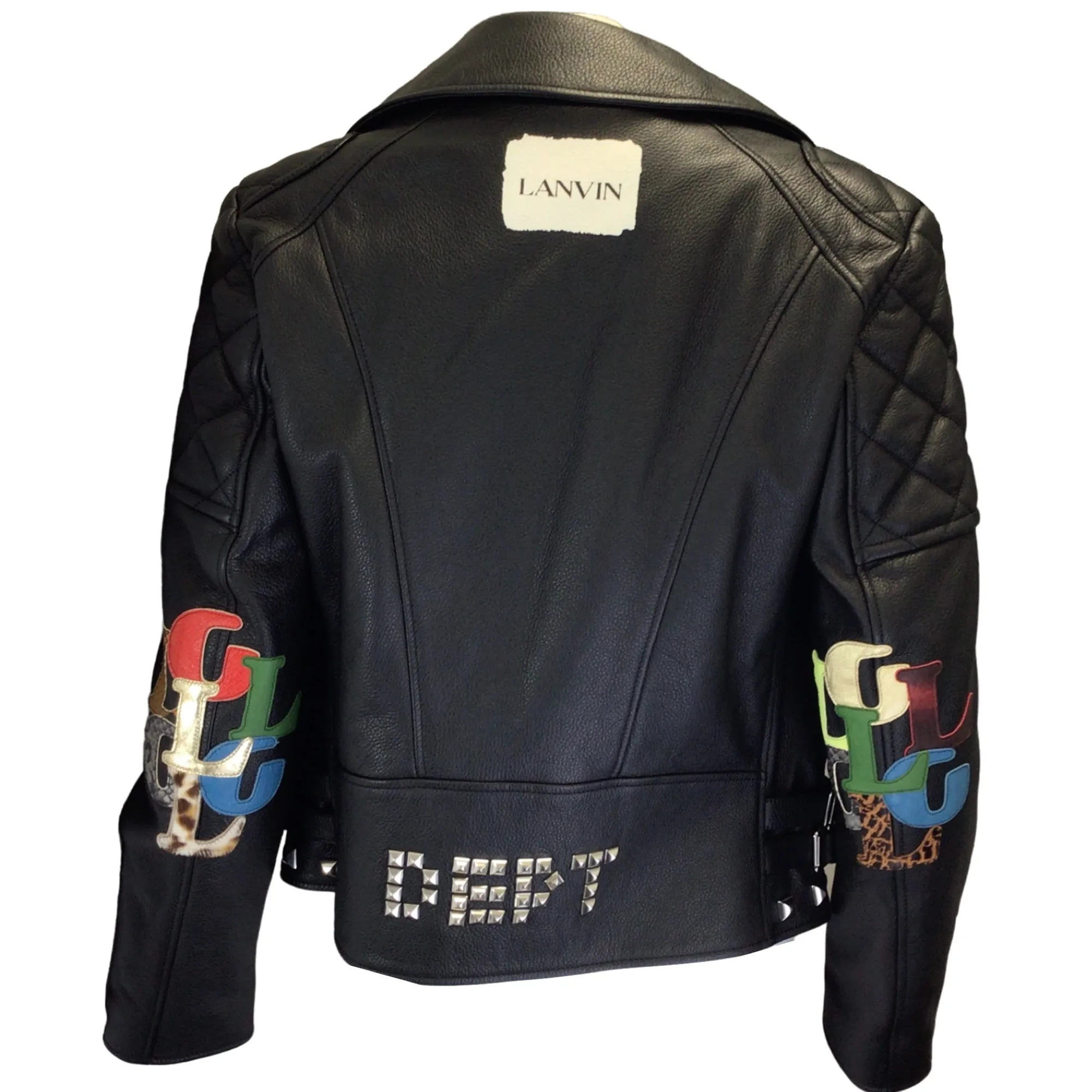 Lanvin x Gallery Dept. Black Studded Quilted Printed Leather Biker Jacket