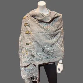 Light grey Embroidered wrap Scarf, Wedding Shawl