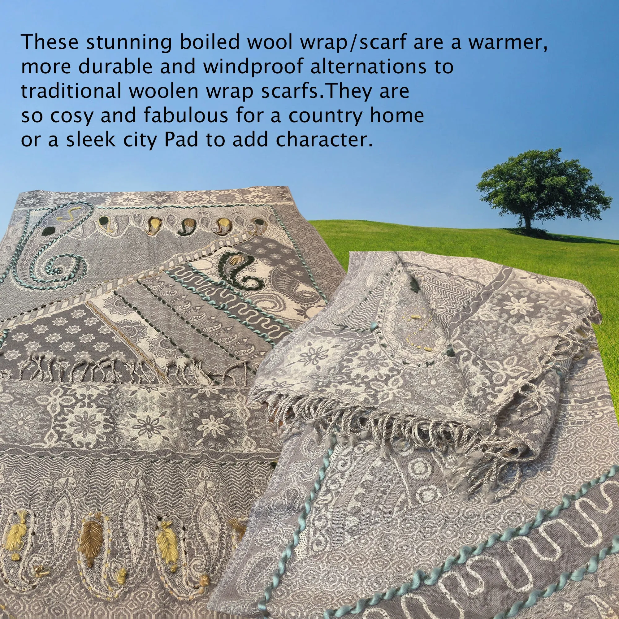 Light grey Embroidered wrap Scarf, Wedding Shawl