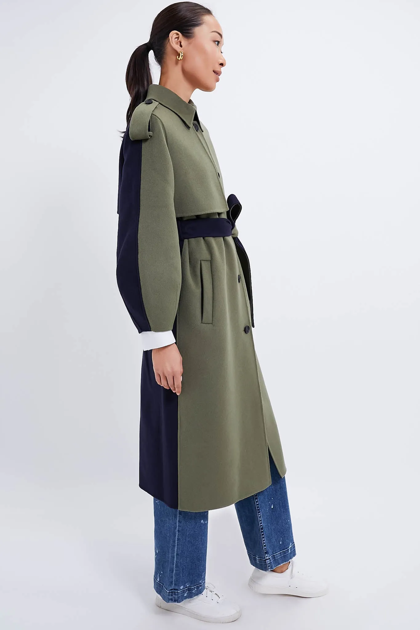 Light Military & Navy Ceyla Double Face Wool Coat