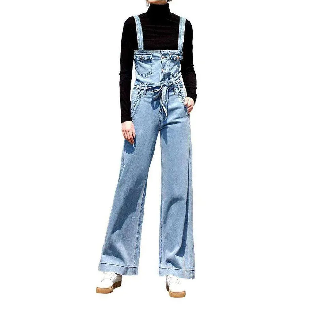 Light wash women's jean overall