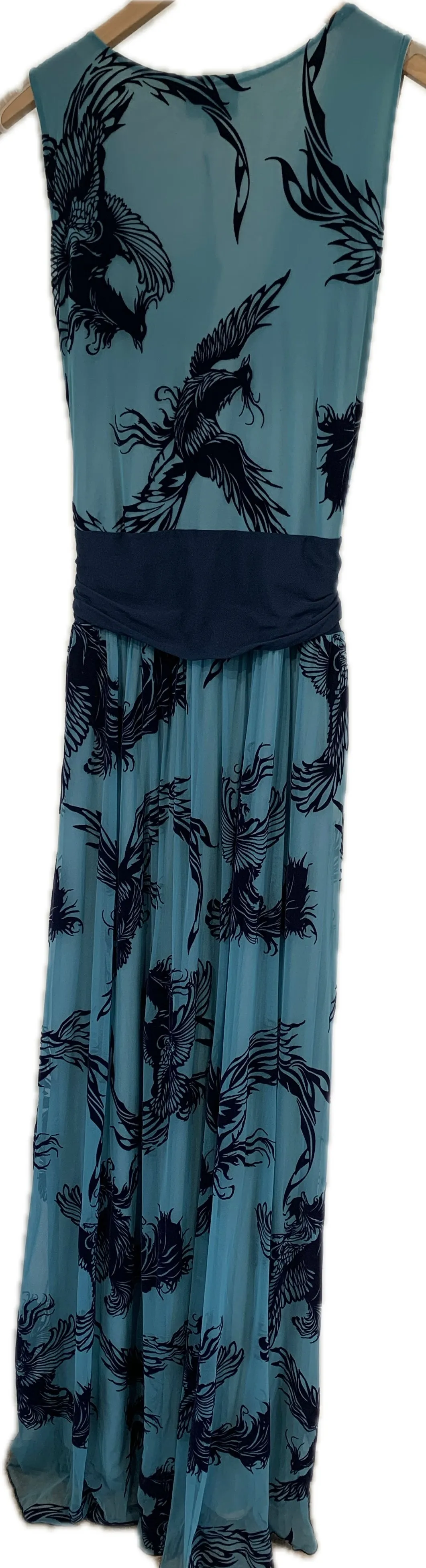 Long Sleeveless Mesh Dress, Floral Teal