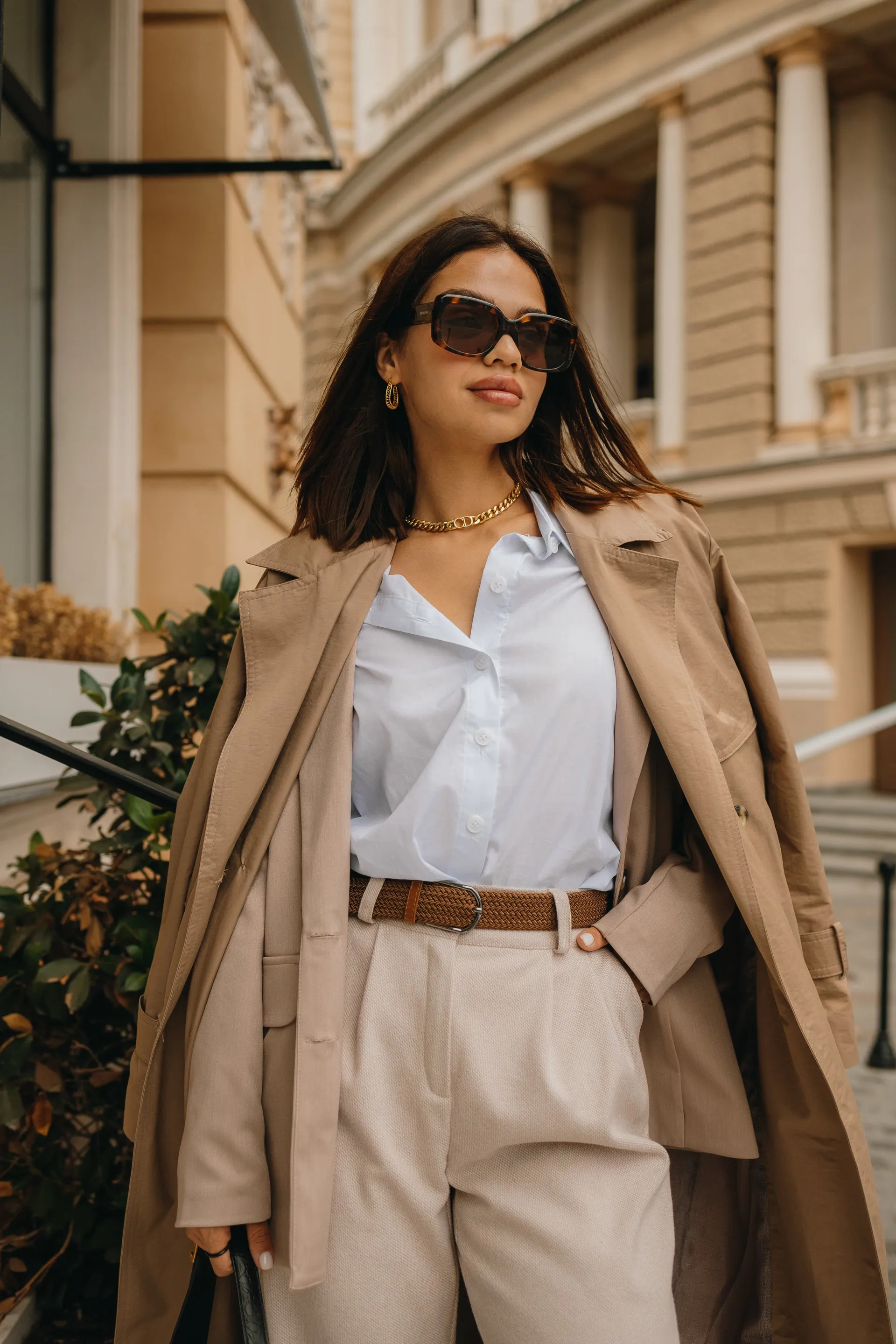 Look from Fashion Lady Clothes Trench Jacket Shirt Pants Style Outfit