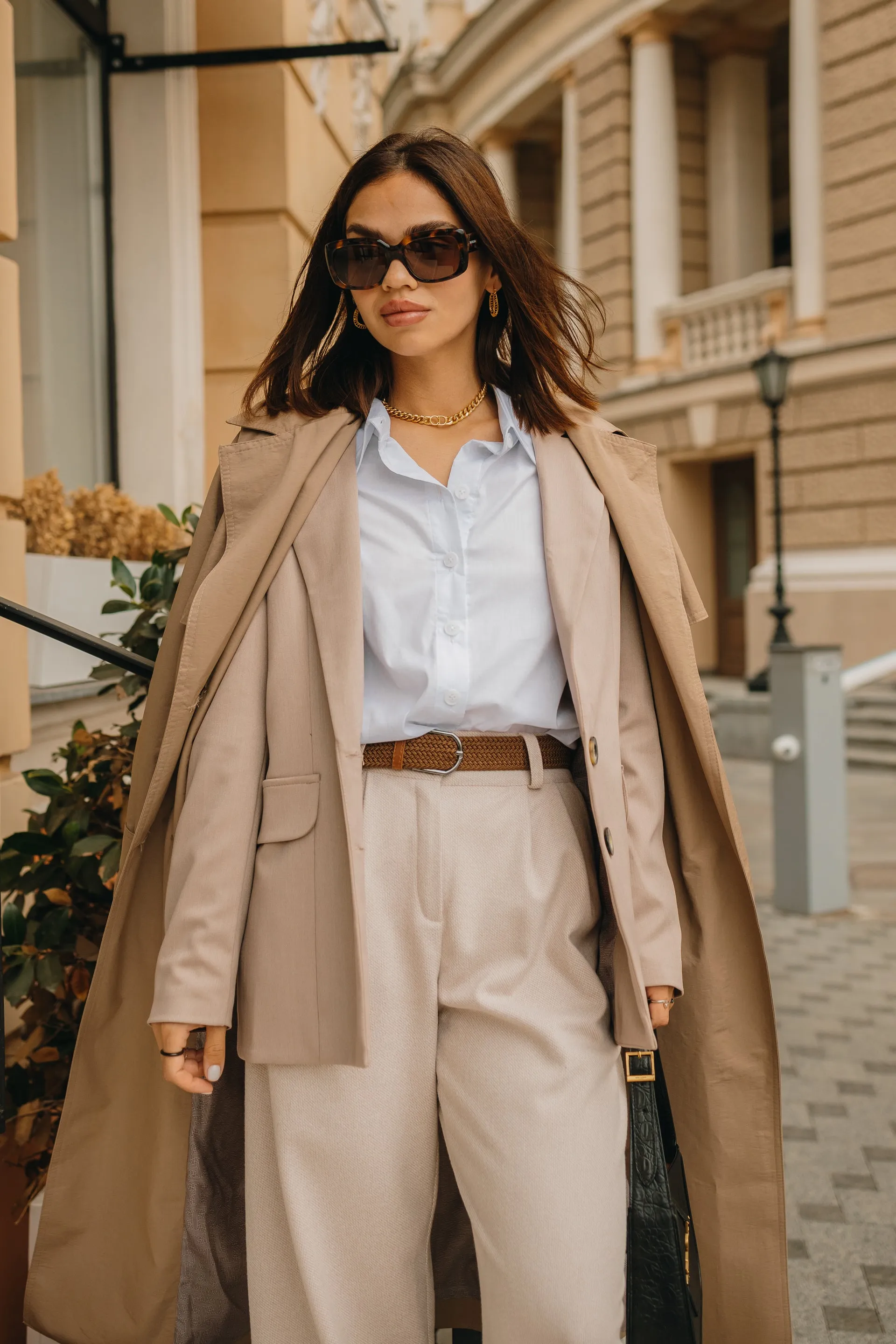 Look from Fashion Lady Clothes Trench Jacket Shirt Pants Style Outfit