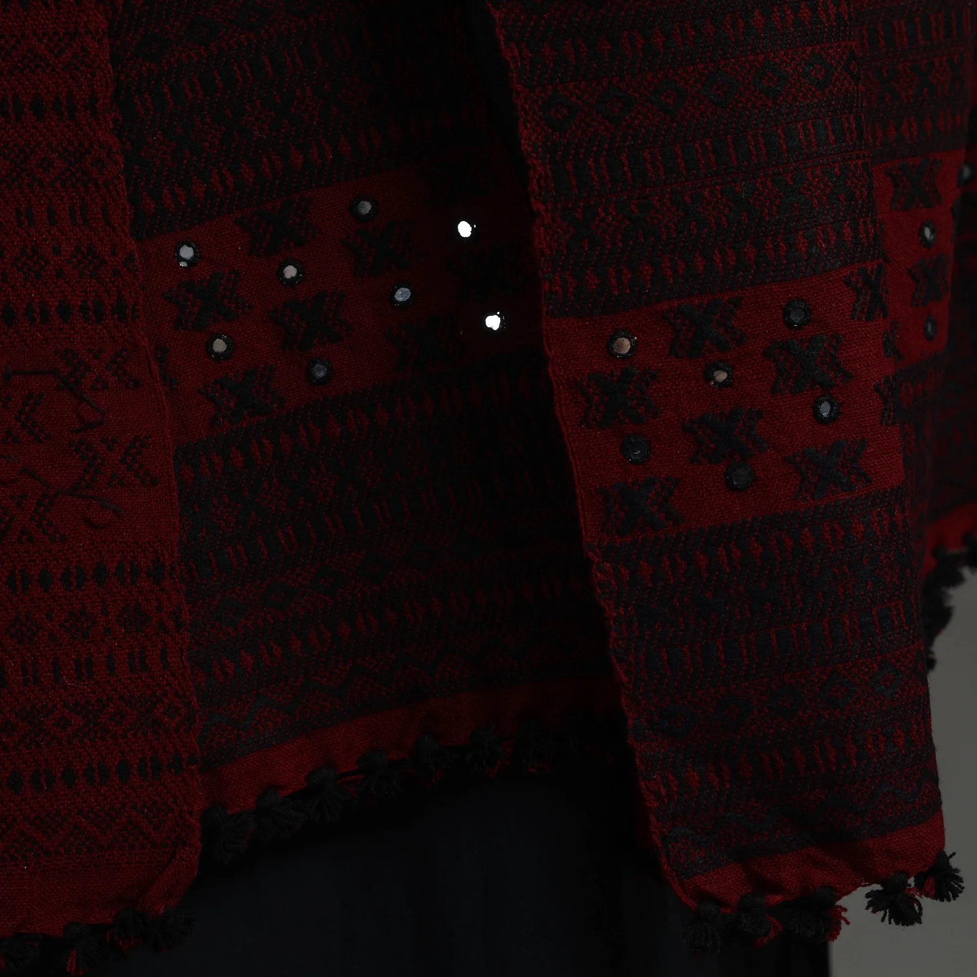 Maroon - Kutch Handwoven Mirror Work Woollen Shawl 20