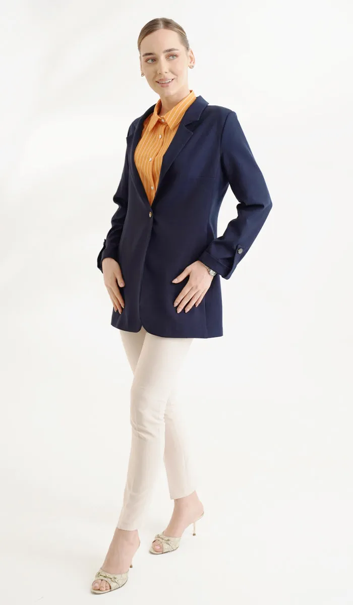 Maya Long Light Comfy Blazer Jacket - Navy