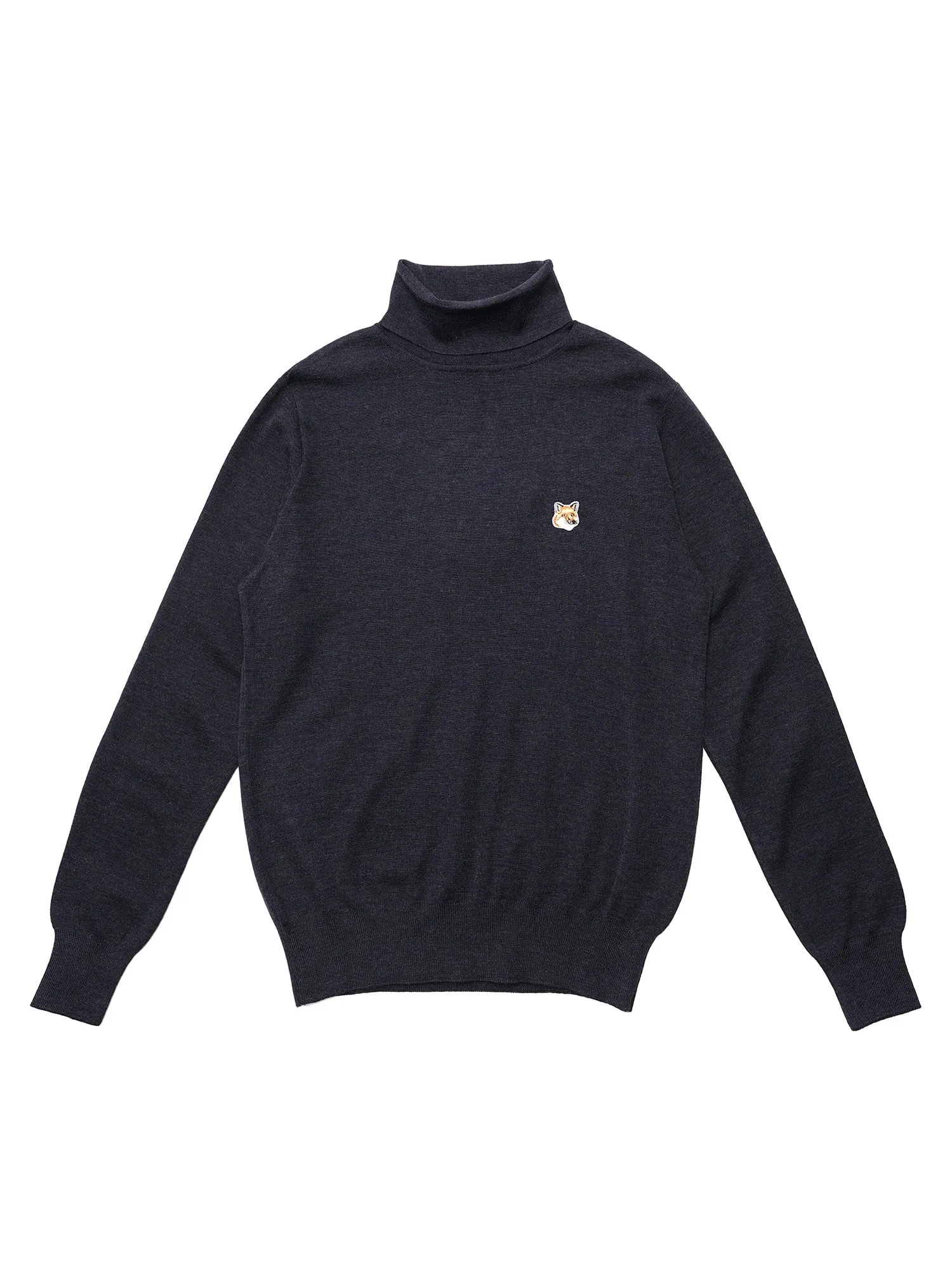 M_MERINOS TURTLENECK FOX HEAD PATCH_INDIGO