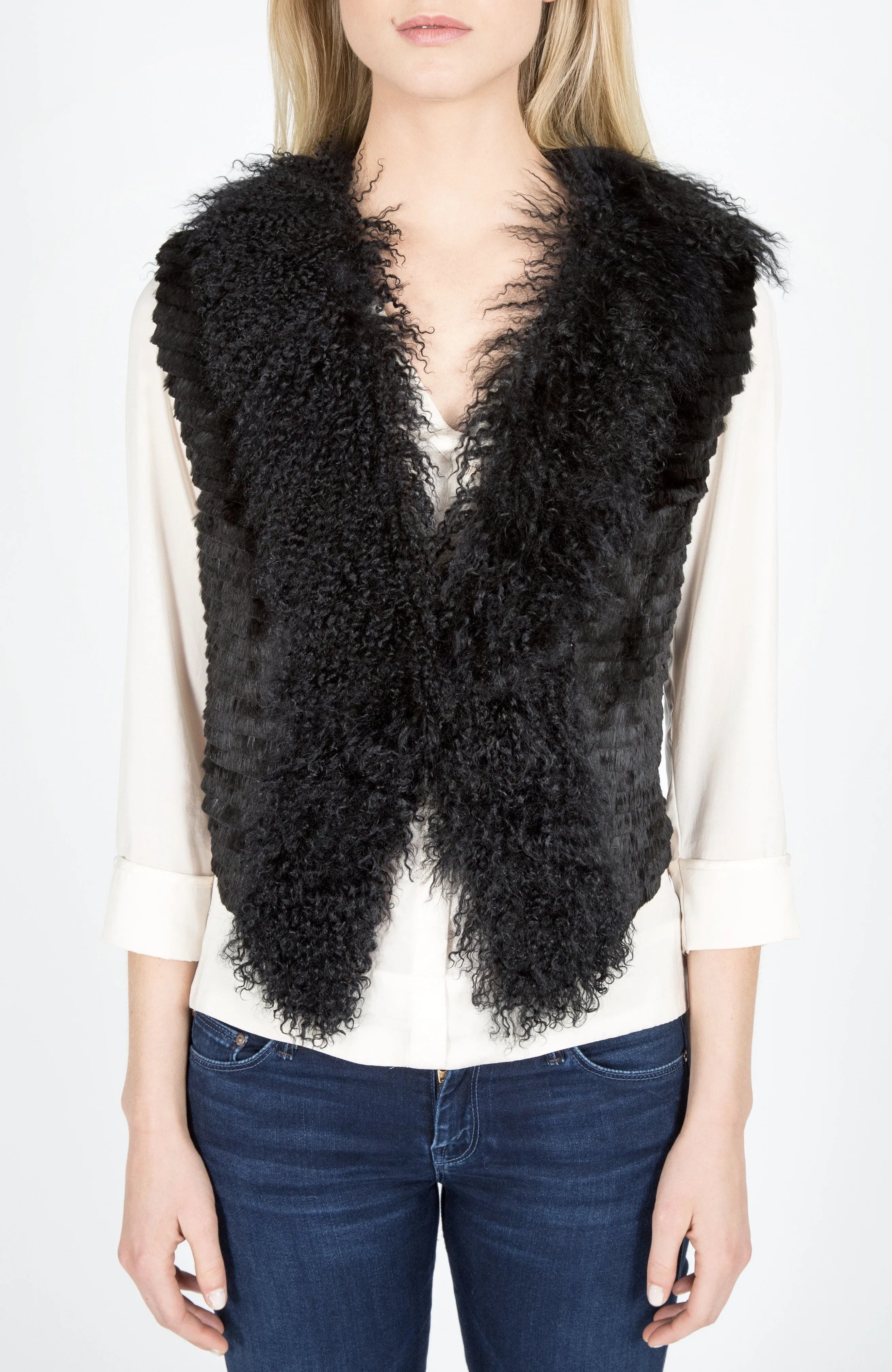 Mongolian Lamb & Rabbit Fur Vest/Gilet  (Dyed)