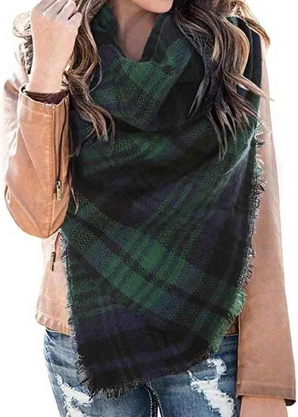 Multi Tone Plaid Oversized Scarf