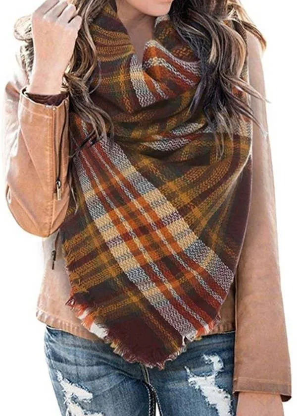 Multi Tone Plaid Oversized Scarf