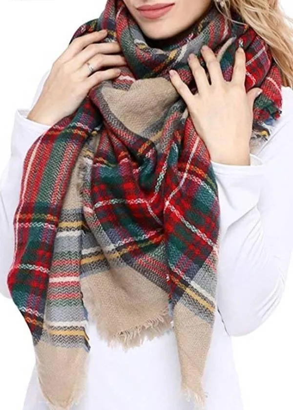 Multi Tone Plaid Oversized Scarf