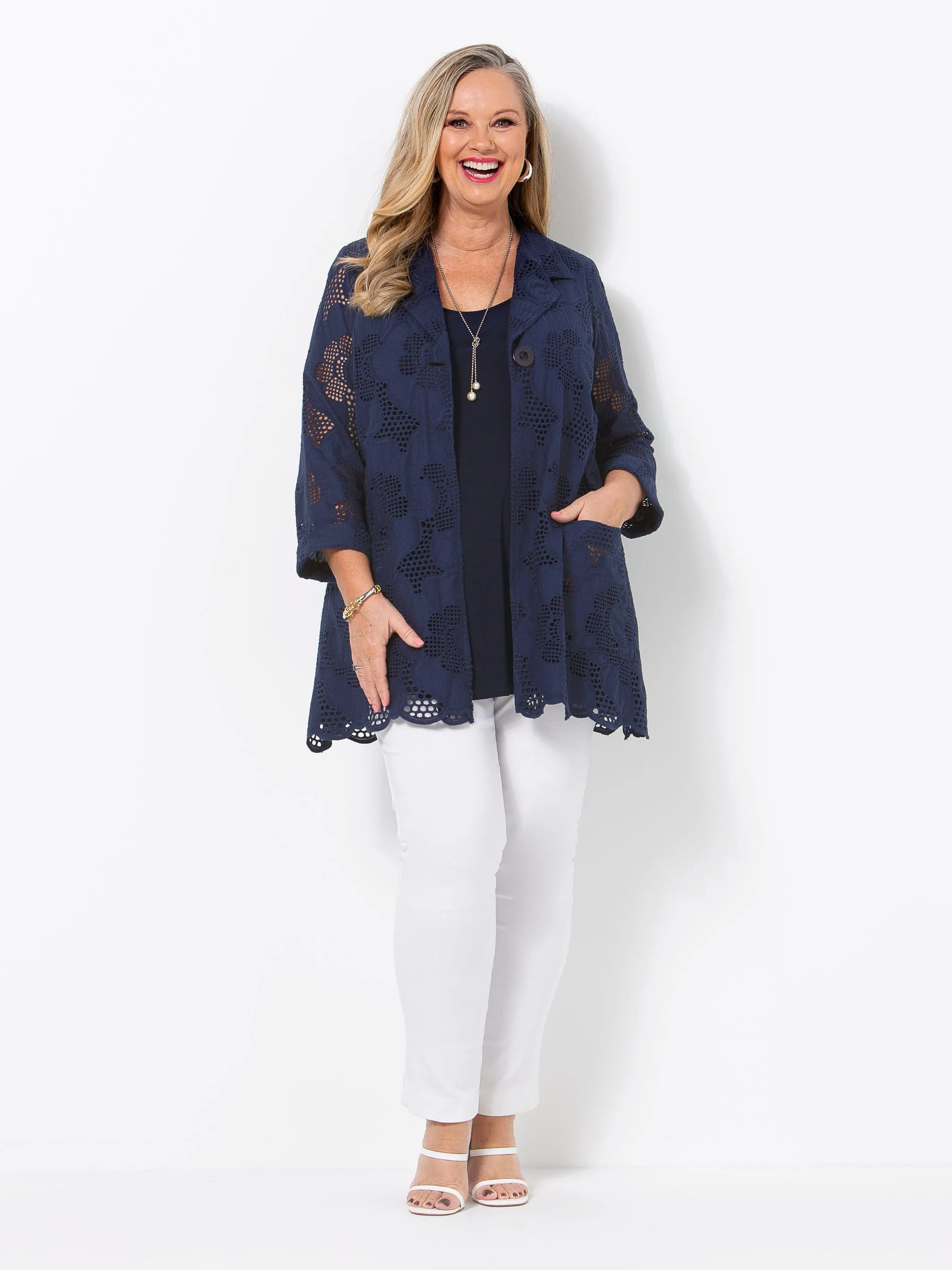 Navy Cotton Broderie Jacket