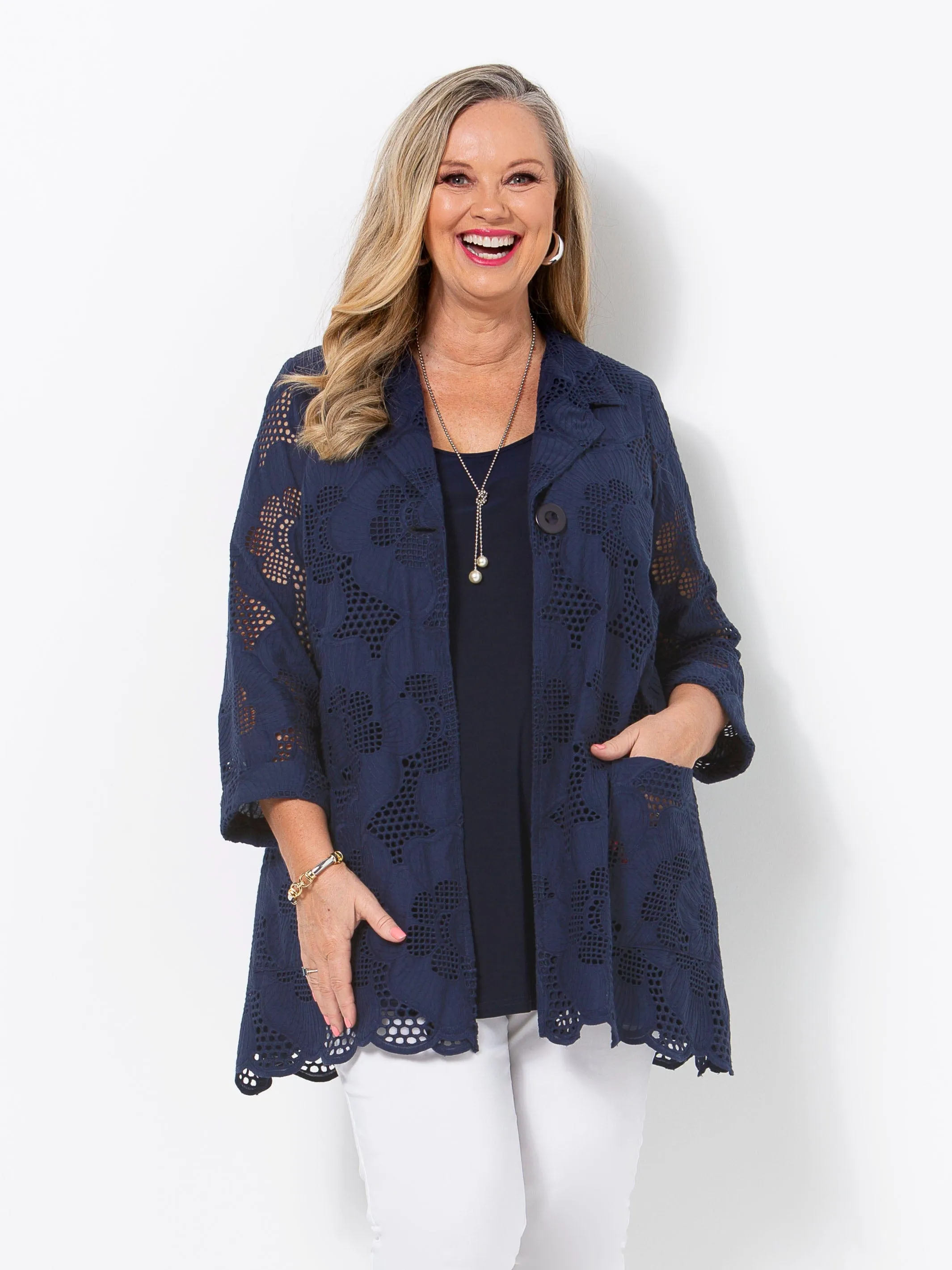 Navy Cotton Broderie Jacket