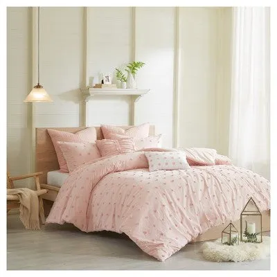 New - 5pc Twin/Twin Extra Long Urban Habitat Kay Cotton Jacquard Duvet Cover Set Pink