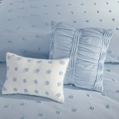 New - 7pc Full/Queen Kay Urban Habitat Cotton Jacquard Duvet Cover Set Blue