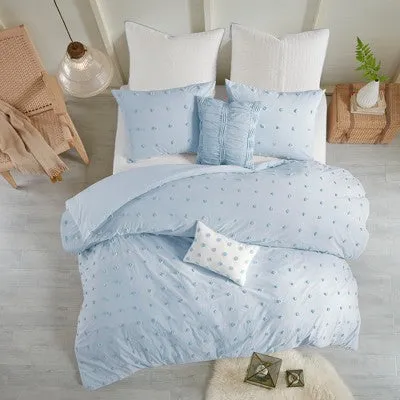 New - 7pc Full/Queen Kay Urban Habitat Cotton Jacquard Duvet Cover Set Blue