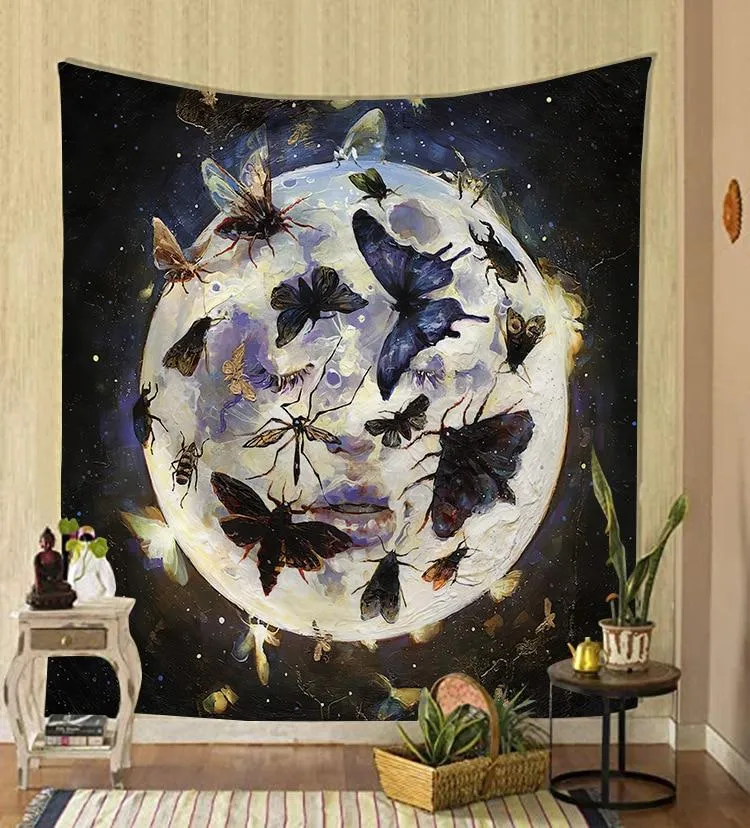 Nordic psychedelic hanging fabric background wall covering home decoration wall blanket tapestry bedroom wall hanging 95*73cm