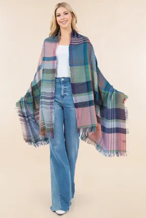 OA-98B1 plaid design shawl