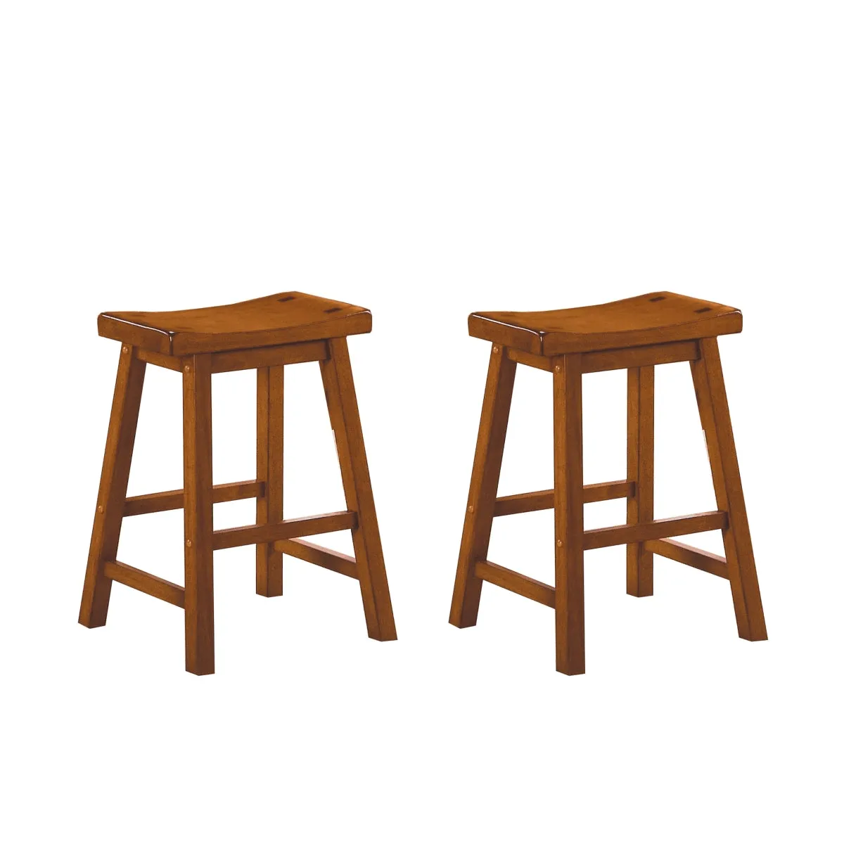 Oak Finish Counter Height Stool - Solid Wood, Set of 2