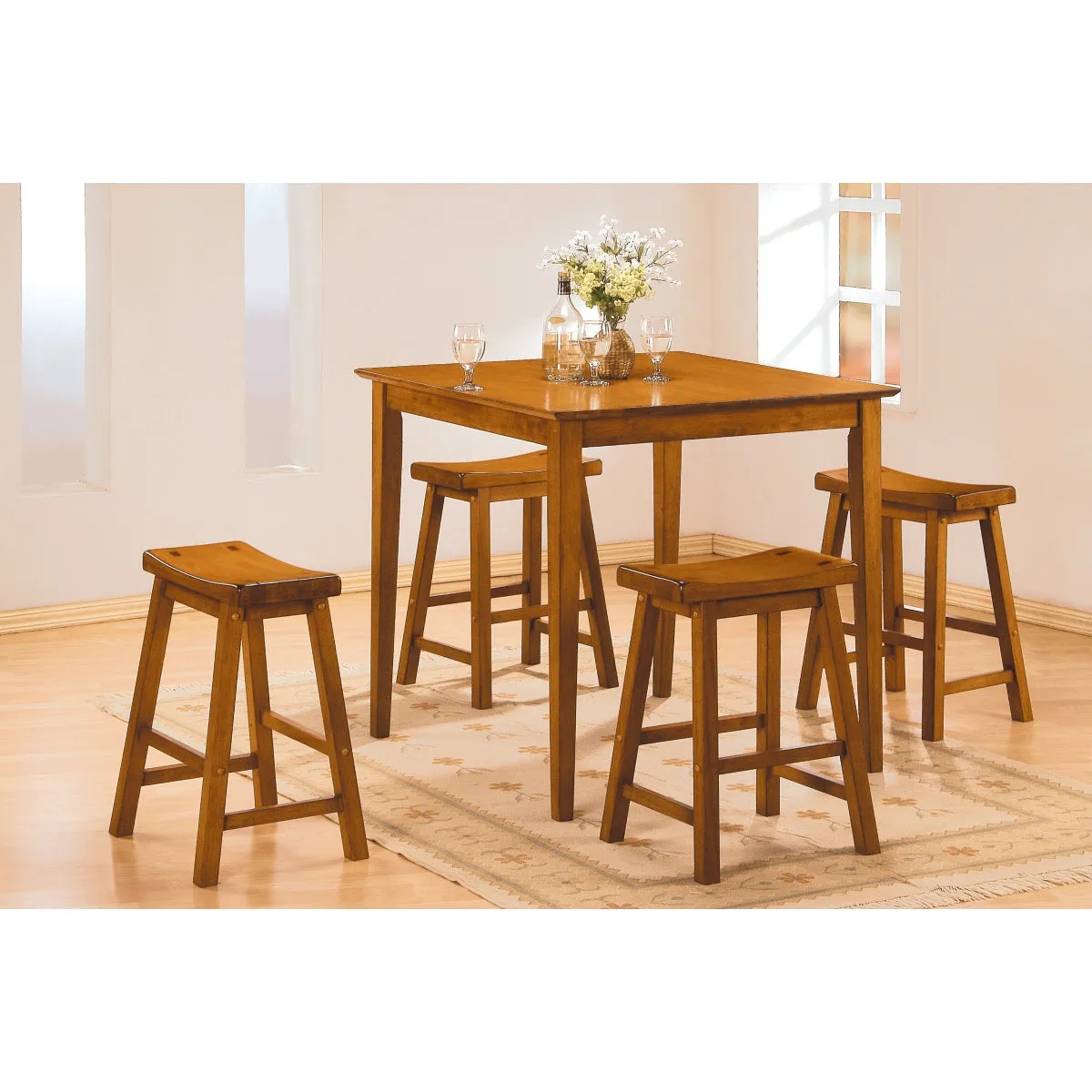 Oak Finish Counter Height Stool - Solid Wood, Set of 2