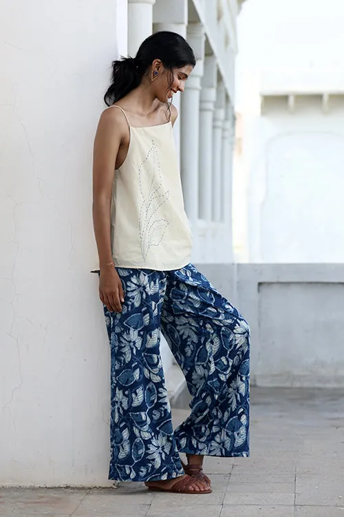 Okhai "Night Glory" Handblock Printed Pure Cotton Indigo Pants