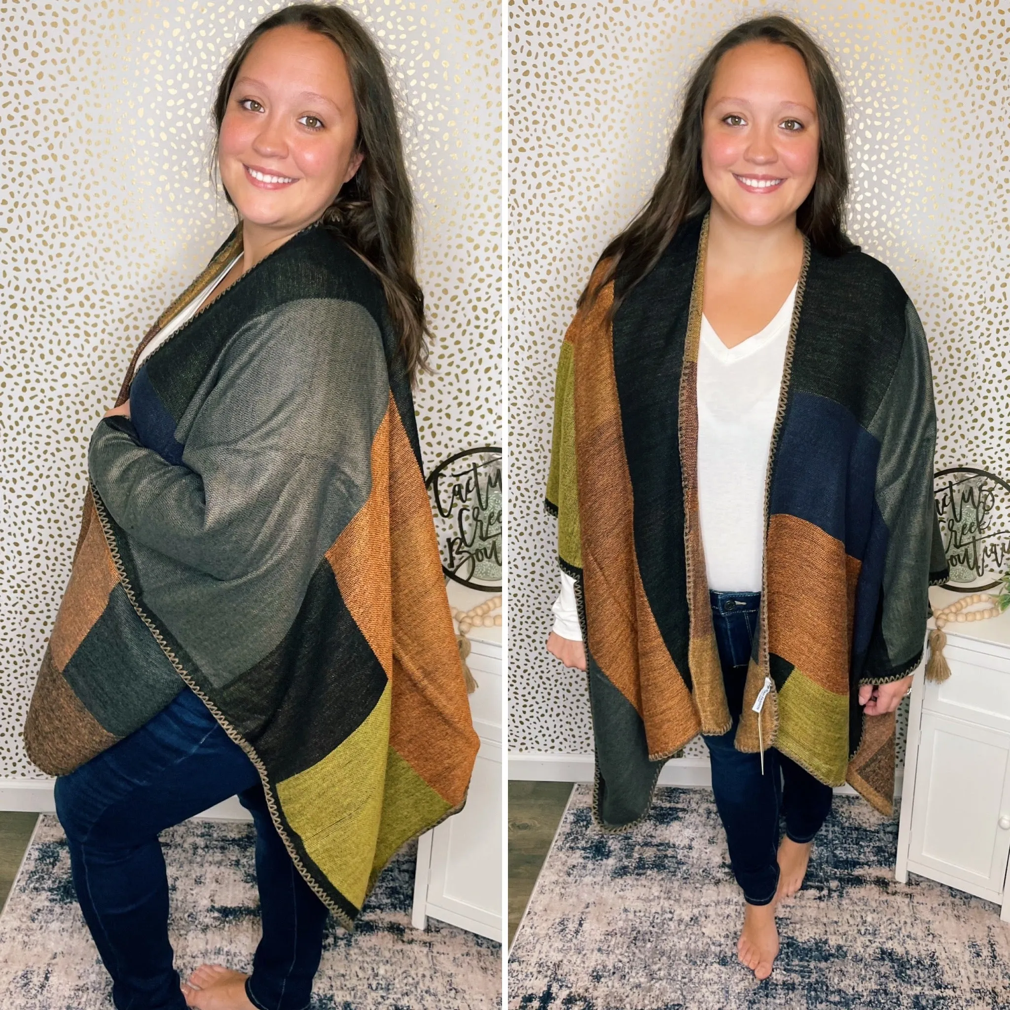 Open Drape Patchwork Kimono Shawl