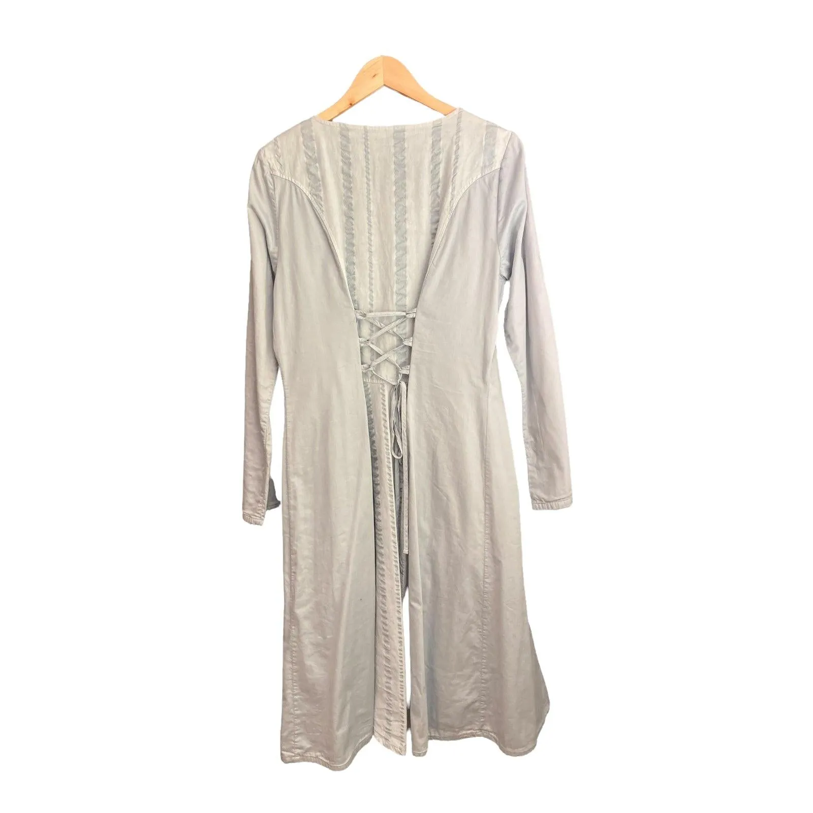 Out Of The Nile Cotton Pale Blue Long Sleeved Coat Dress UK Size 18