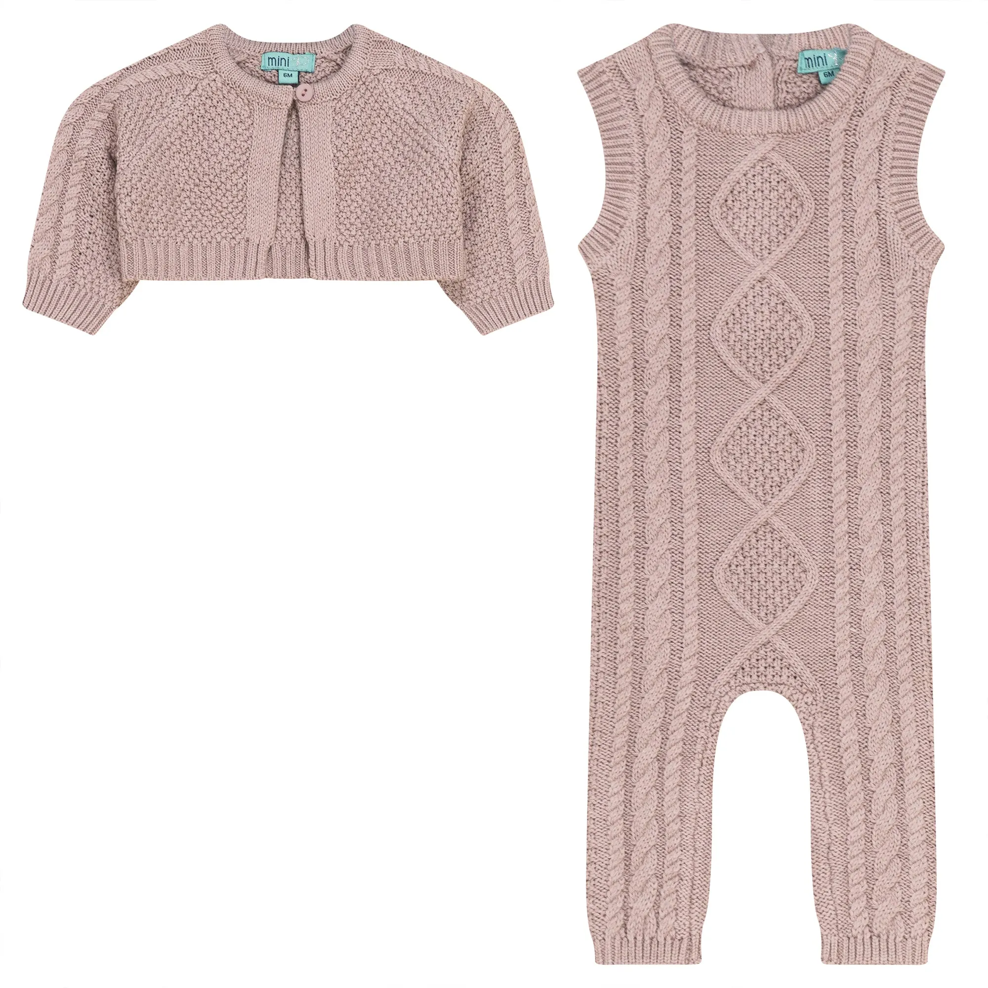 P4626/24/28-CABLE CARDIGAN/OVERALL/HAT SET-MAUVE