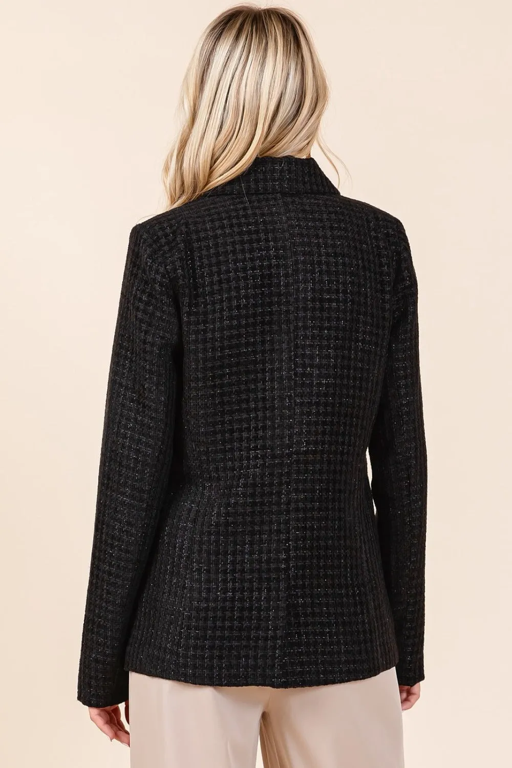 Pacey Plaid Texture Double-Breasted Long Sleeve Blazer