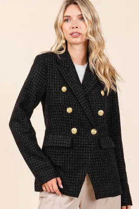 Pacey Plaid Texture Double-Breasted Long Sleeve Blazer