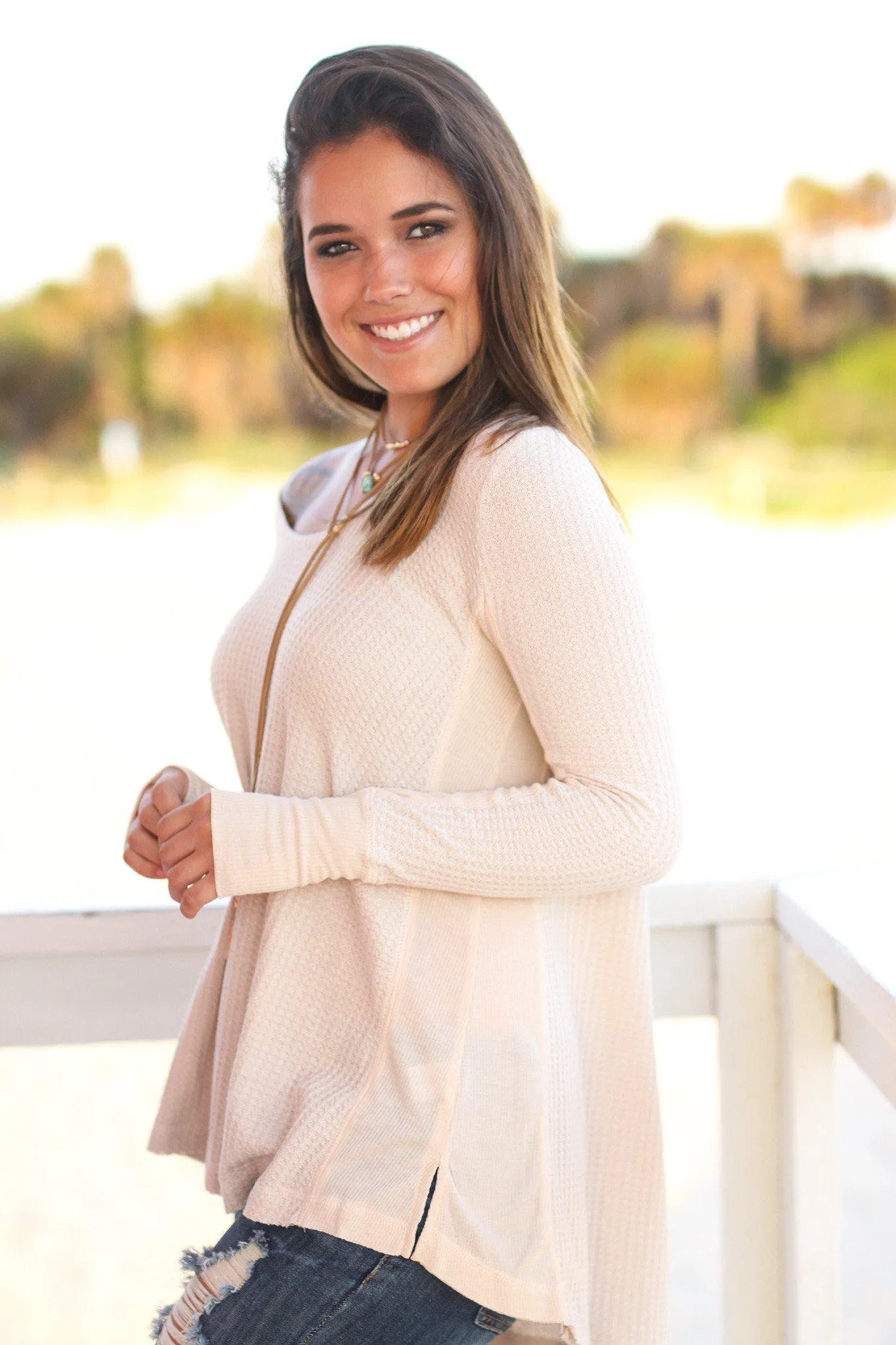 Peach Long Sleeve Top with Thumb Holes