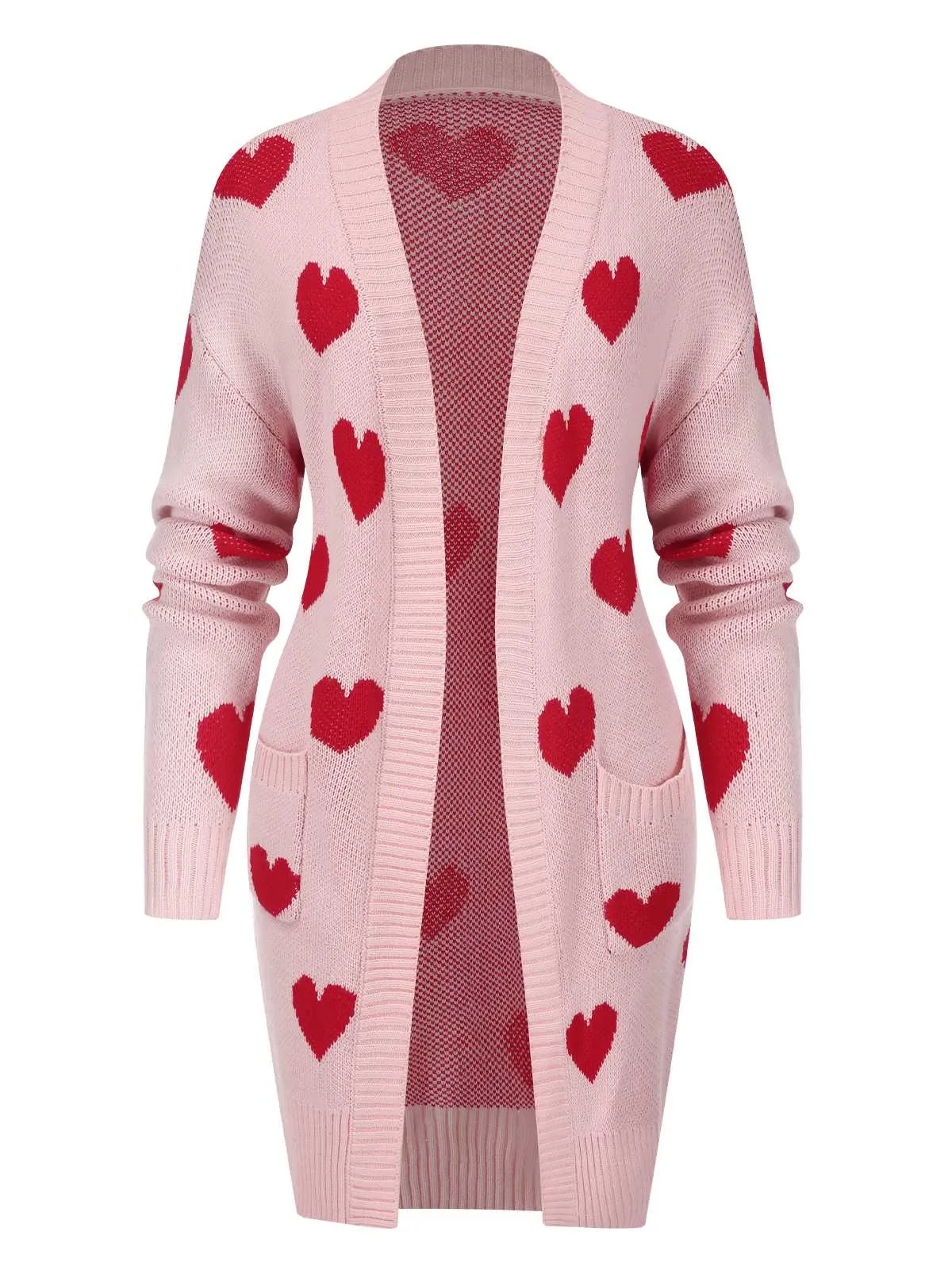 Pink 1930s Heart Long Knitted Cardigan