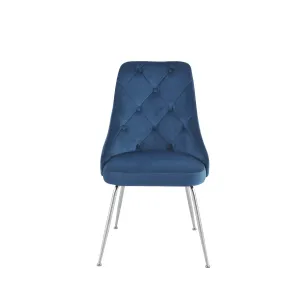 Plumeria Blue Velvet Chair with Chrome Legs - Set of 2