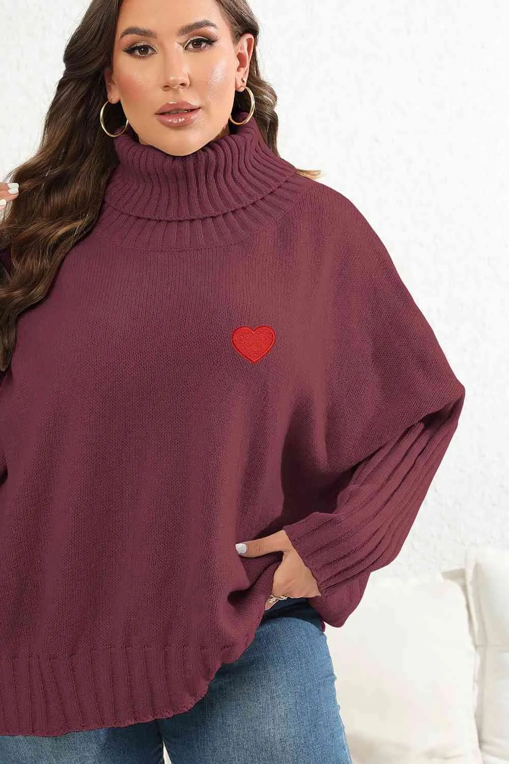 Plus Size Turtle Neck Long Sleeve Sweater