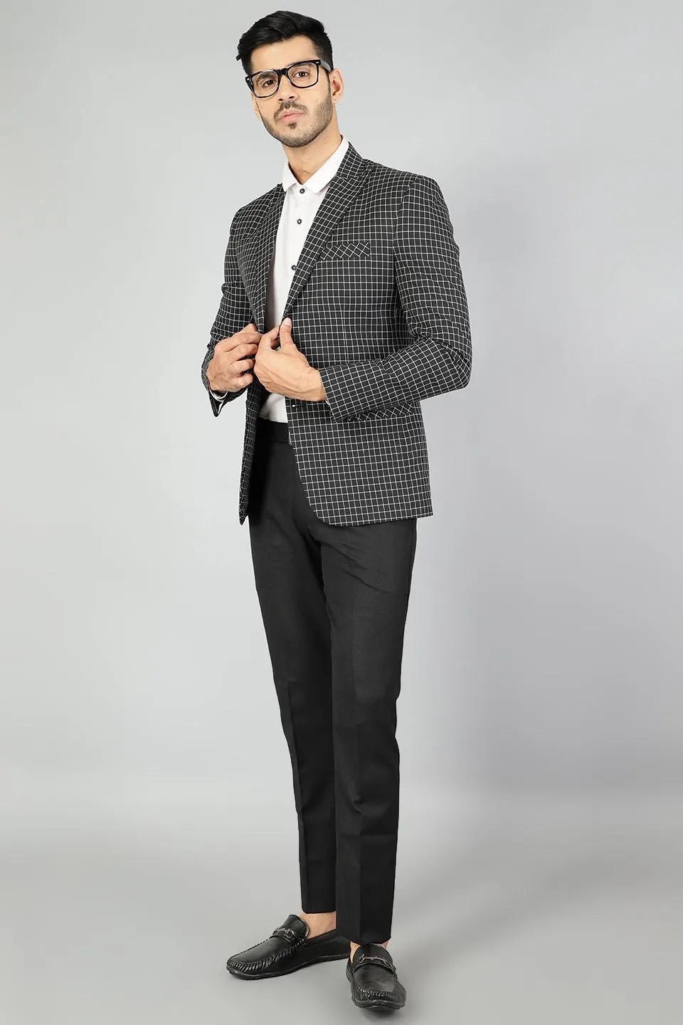 Poly Viscose (by Raymonds Mills) Checkered Black Blazer