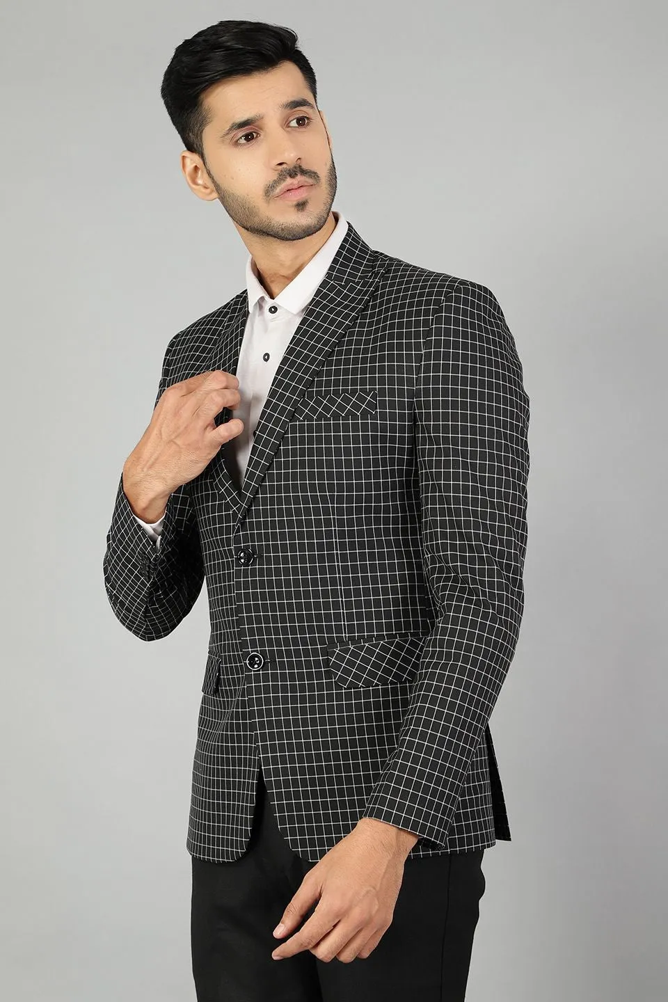 Poly Viscose (by Raymonds Mills) Checkered Black Blazer