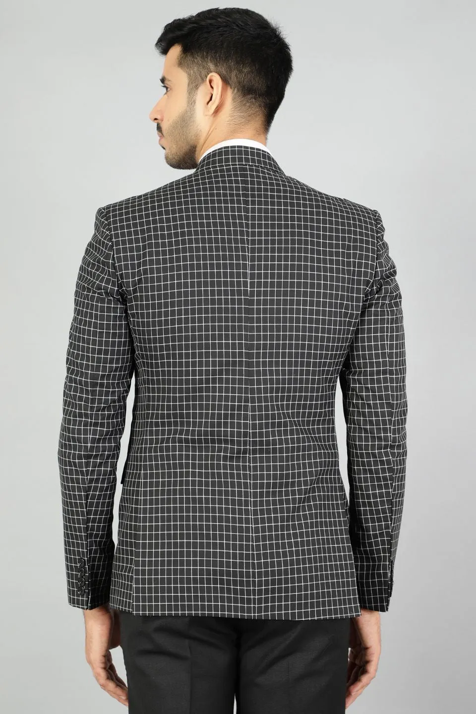 Poly Viscose (by Raymonds Mills) Checkered Black Blazer