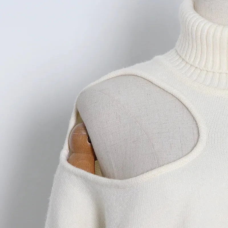 Pre Order:  Cutoff Shoulder Turtleneck Knit Sweater